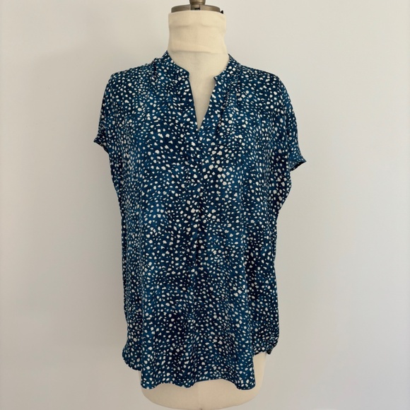 Carolina Belle Montreal abstract print blue short sleeve top - Picture 1 of 11